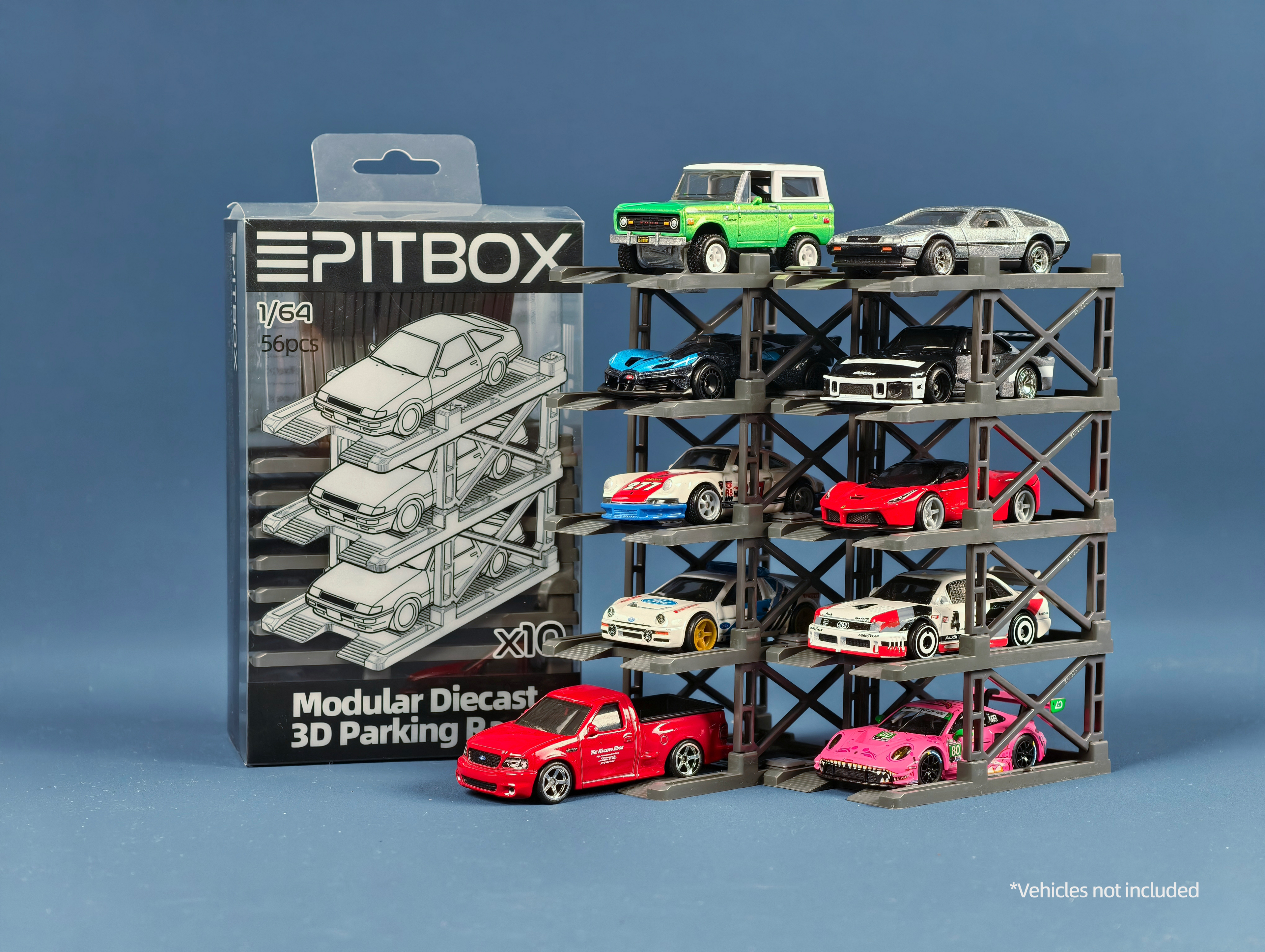 Modular Diecast 3D Parking Racks (10 Vehicles)