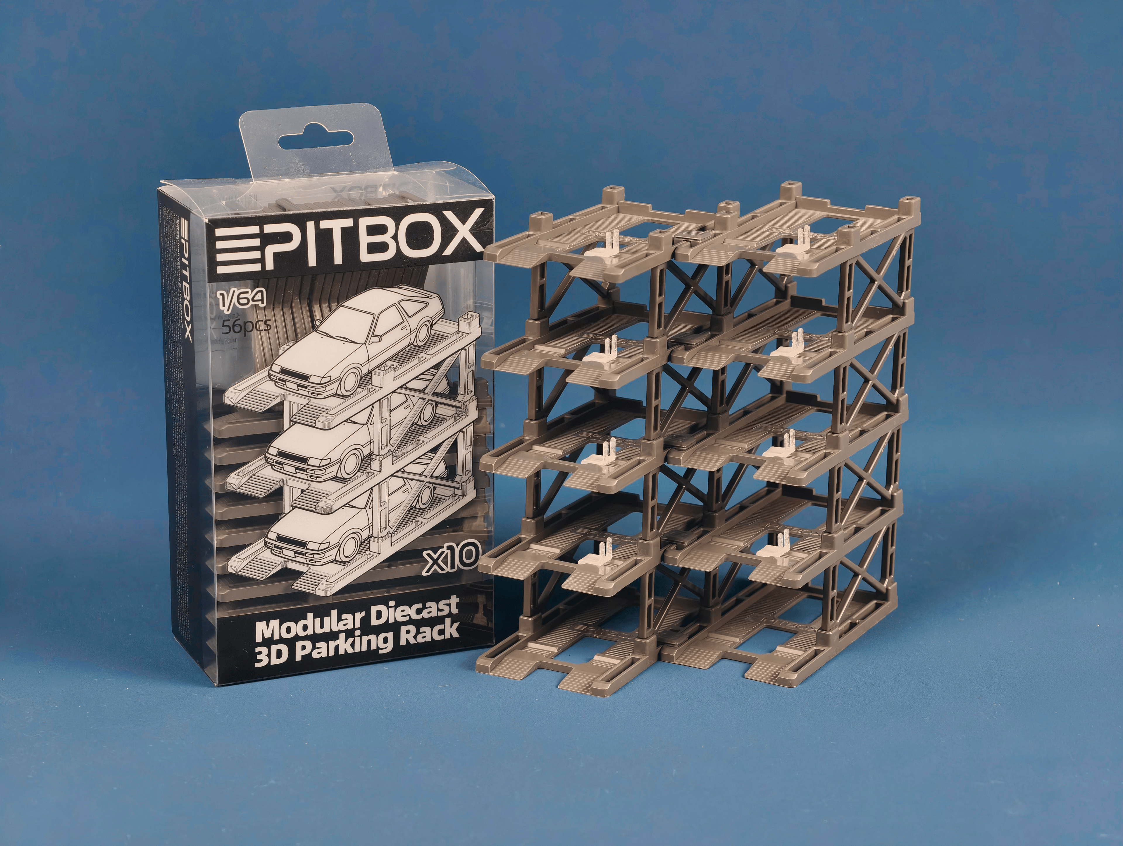 PITBOXLAB Modular Diecast 3D Parking Racks (10 Vehicles)